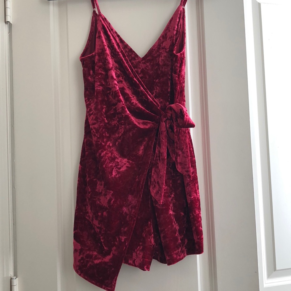 Velvet red mini romper with front tie!